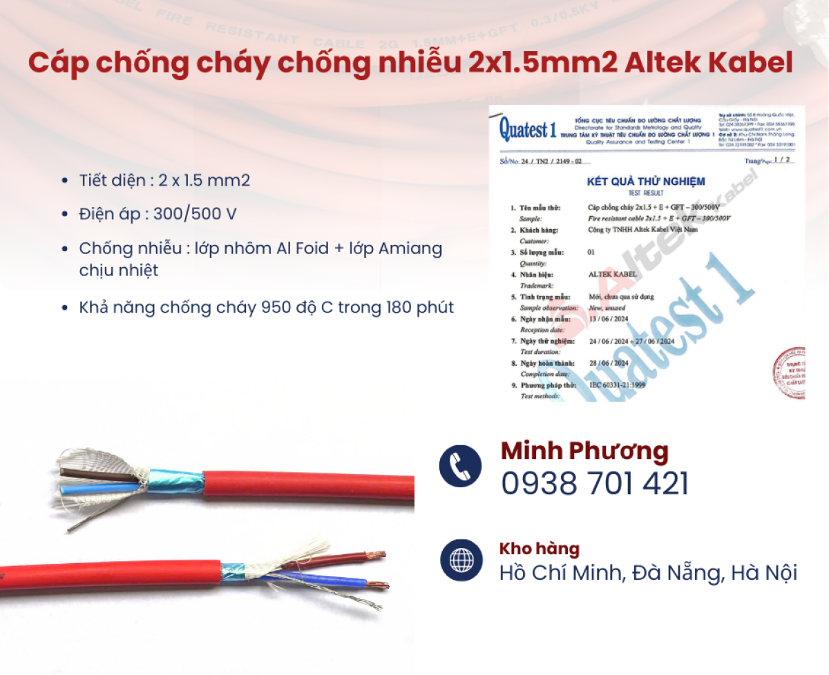 Dây chống cháy chống nhiễu 2x1.5mm2 Altek Kabel Bình Định, Quảng Ngãi, Quảng Trị