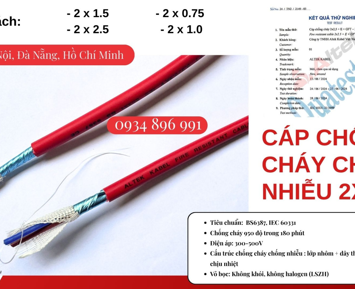 Dây điện chống cháy chống nhiễu 2x0.75mm² đạt chuẩn BS6387 – IEC60331 | Có hàng Sơn La – Hòa Bình – Yên Bái