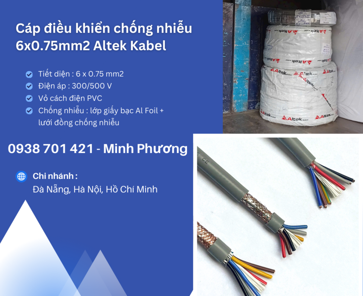 Dây cáp điện chống nhiễu Altek Kabel 6x0.75mm2 Hải Phòng, Ninh Thuận, Nha Trang