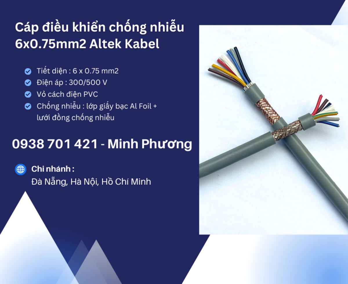 Dây cáp điện chống nhiễu Altek Kabel 6x0.75mm2 Hải Phòng, Ninh Thuận, Nha Trang