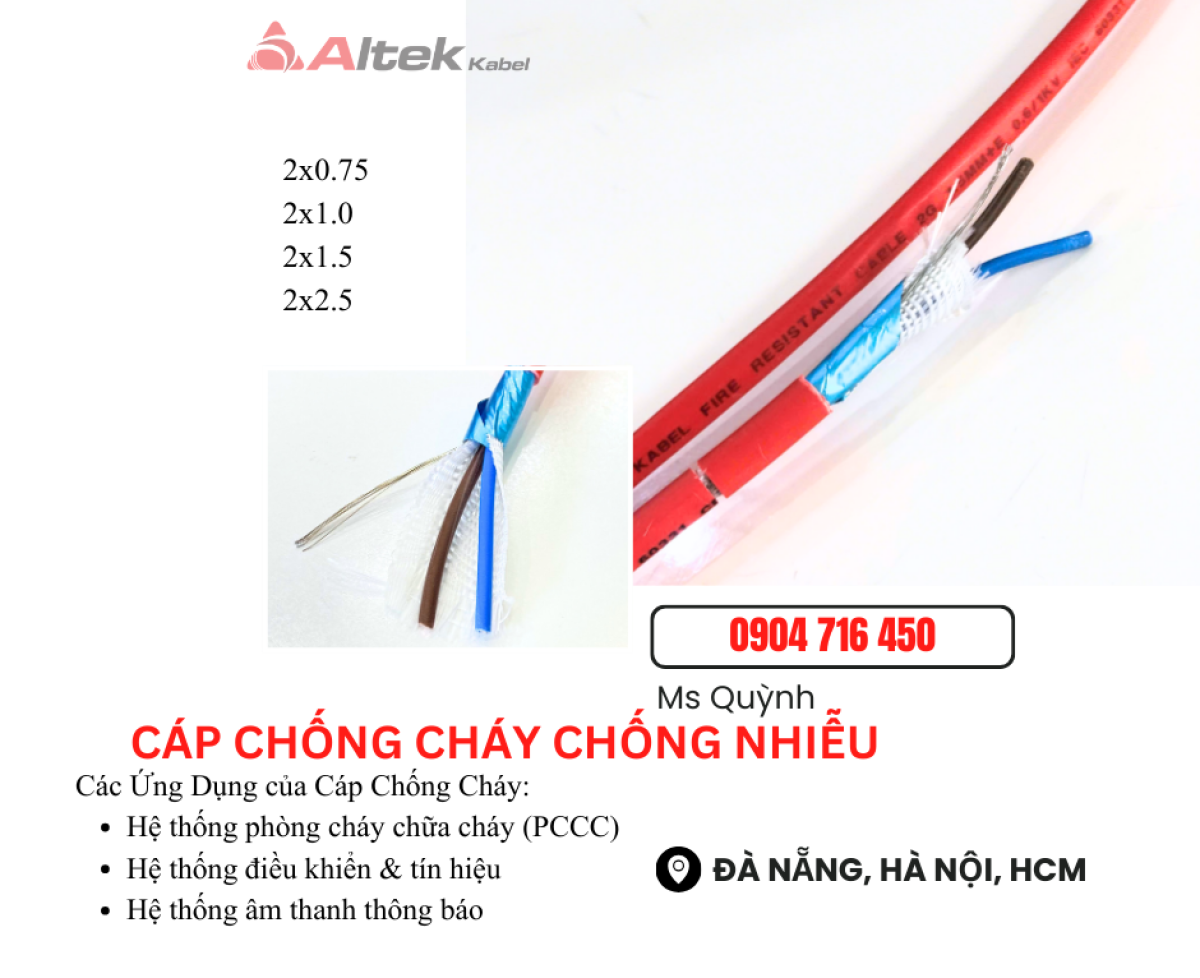 Cáp chống cháy chống nhiễu FR2x0.75, 2x1.0, 2x1.5, 2x2.5  Altek Kabel