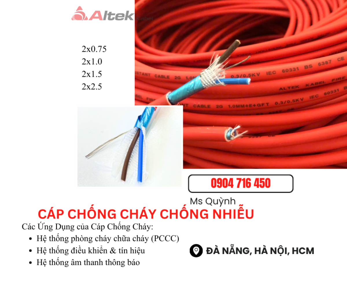 Cáp chống cháy chống nhiễu FR2x0.75, 2x1.0, 2x1.5, 2x2.5  Altek Kabel
