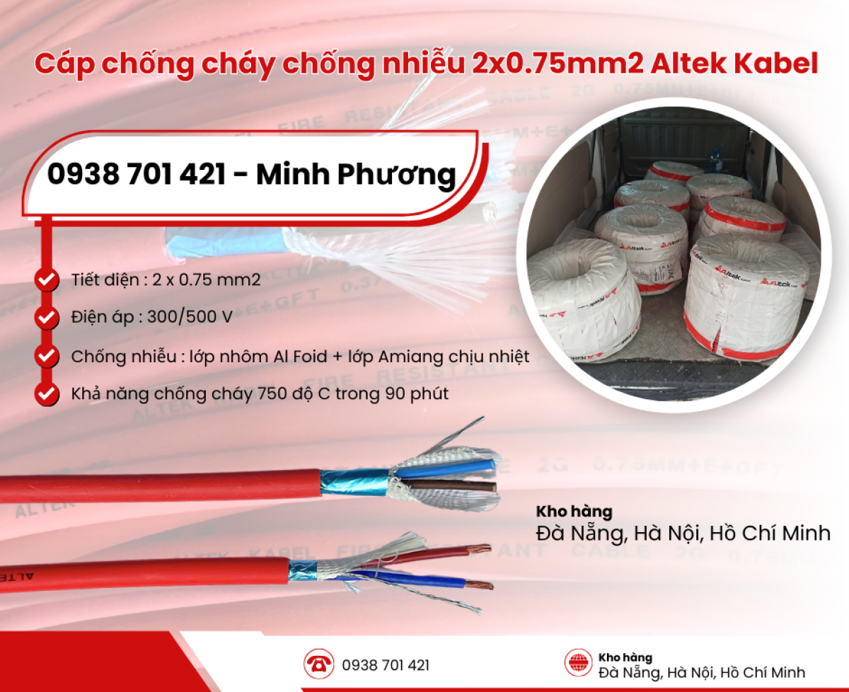 Cáp chống cháy chống nhiễu Altek Kabel 2x0.75mm2 phân phối Đà Nẵng, Hà Nội, Hồ Chí Minh