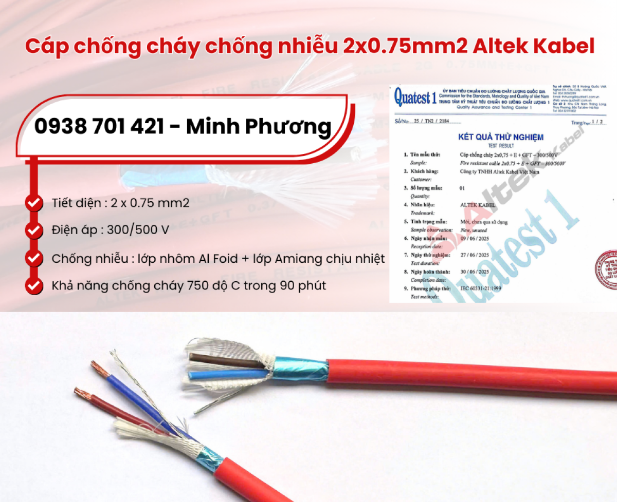 Cáp chống cháy chống nhiễu Altek Kabel 2x0.75mm2 phân phối Đà Nẵng, Hà Nội, Hồ Chí Minh