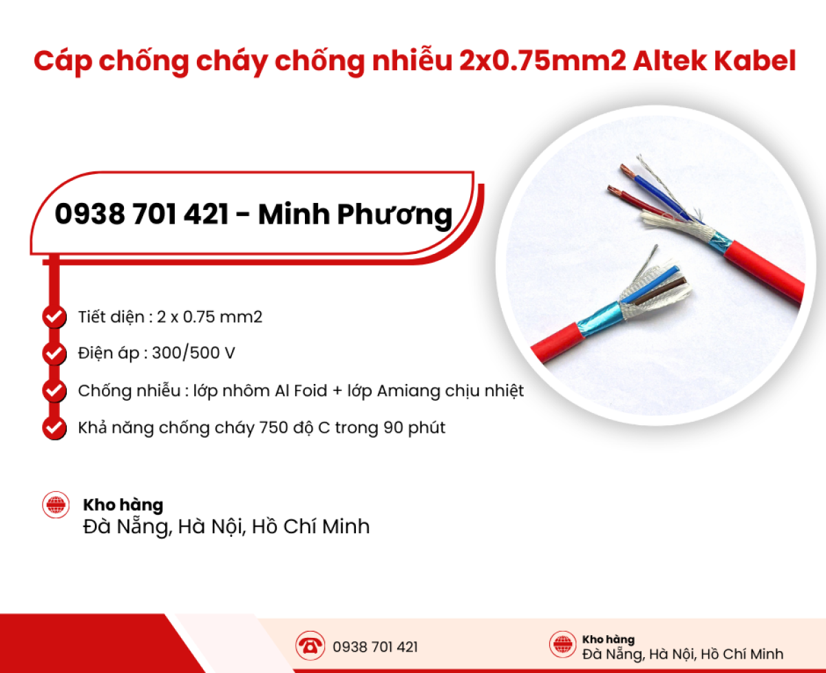 Cáp chống cháy chống nhiễu Altek Kabel 2x0.75mm2 phân phối Đà Nẵng, Hà Nội, Hồ Chí Minh