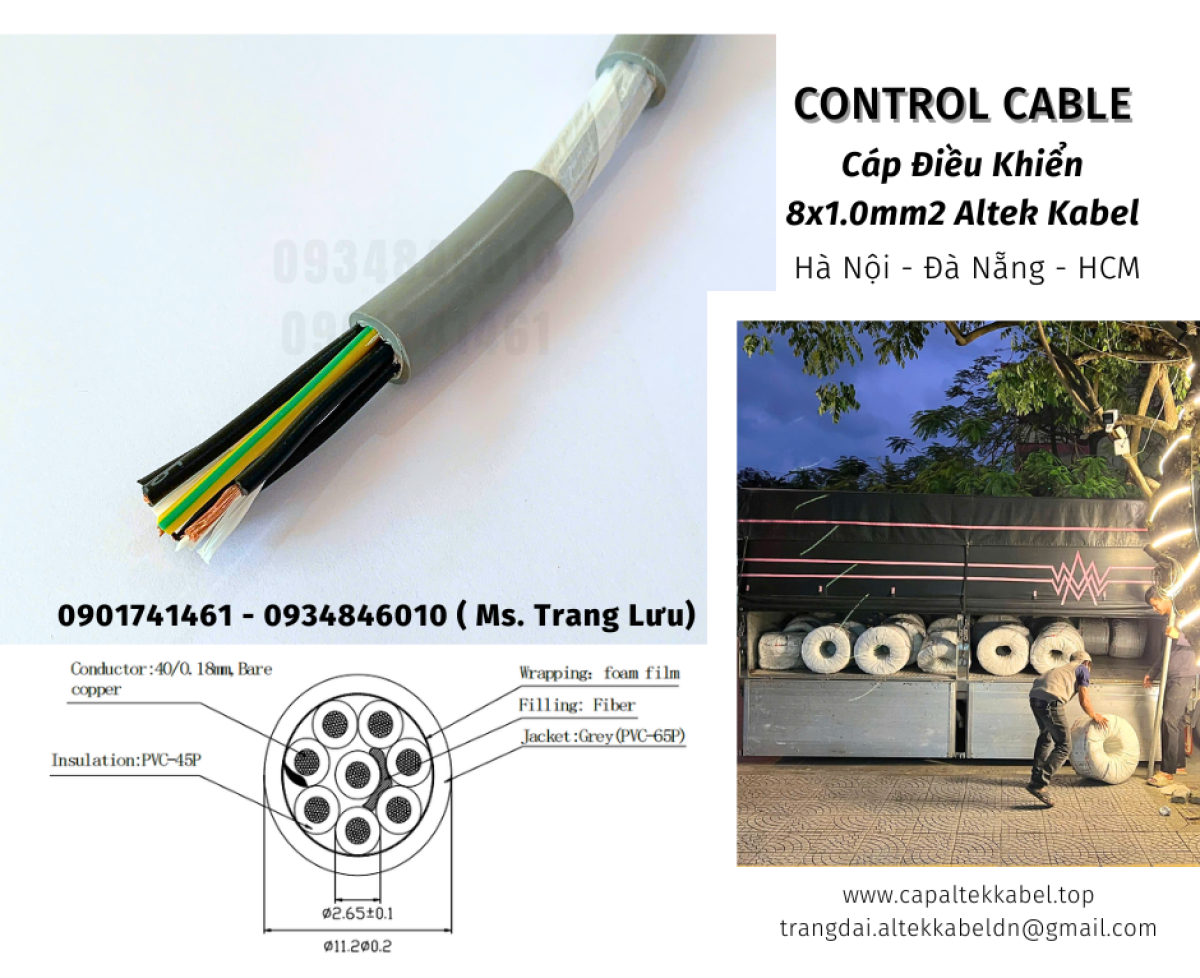 Cáp điều khiển 8 lõi có sẵn Đà Nẵng, Nghệ An, Hà Tĩnh, Huế