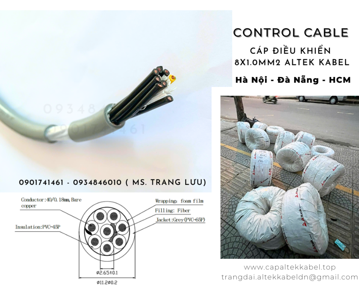 Cáp điều khiển 8 lõi có sẵn Đà Nẵng, Nghệ An, Hà Tĩnh, Huế