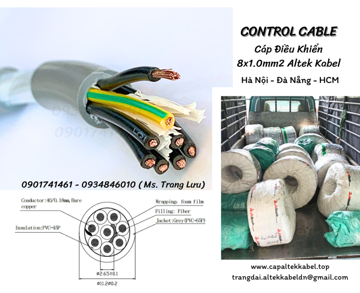 Cáp điều khiển 8 lõi có sẵn Đà Nẵng, Nghệ An, Hà Tĩnh, Huế