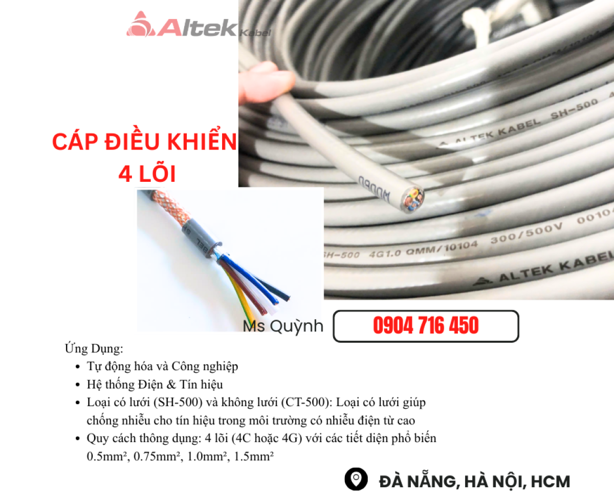 Cáp điều khiển 4c 4 lõi Altek Kabel Đà Nẵng, Hà Nội, Huế, Tam kỳ, Gia Lai