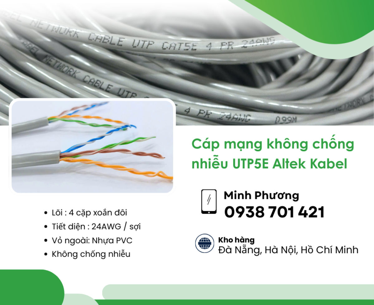 Cáp mạng không chống nhiễu UTP5E Altek Kabel phân phối Đà Nẵng, Quảng Ngãi, Hồ Chí Minh