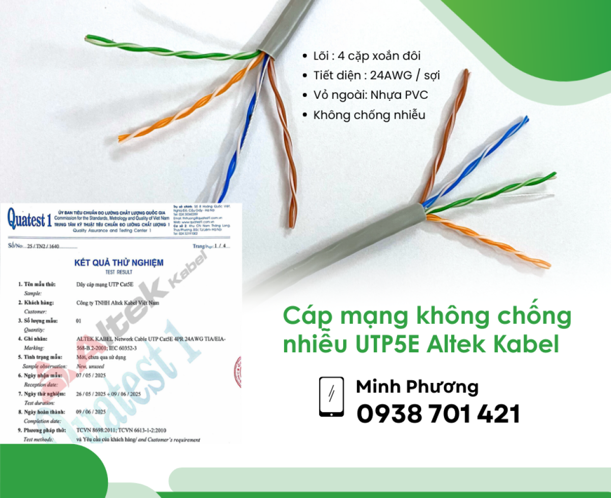 Cáp mạng không chống nhiễu UTP5E Altek Kabel phân phối Đà Nẵng, Quảng Ngãi, Hồ Chí Minh