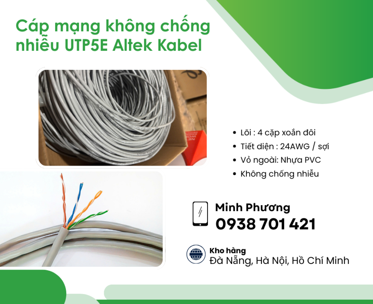 Cáp mạng không chống nhiễu UTP5E Altek Kabel phân phối Đà Nẵng, Quảng Ngãi, Hồ Chí Minh