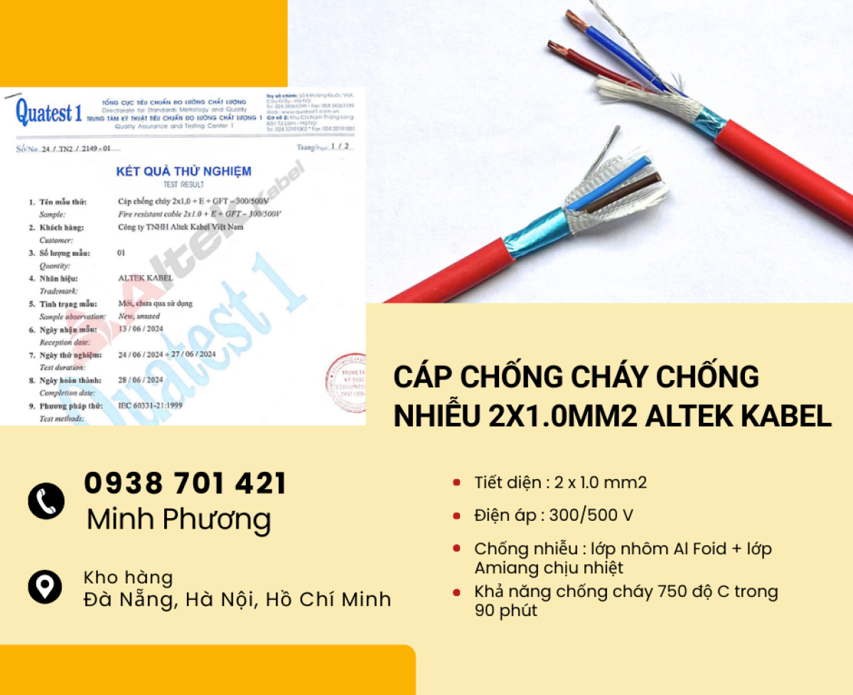 Cáp điện chống cháy chống nhiễu 2x1.0 Altek Kabel Hải Phòng, Lào Cai, Quảng Ninh
