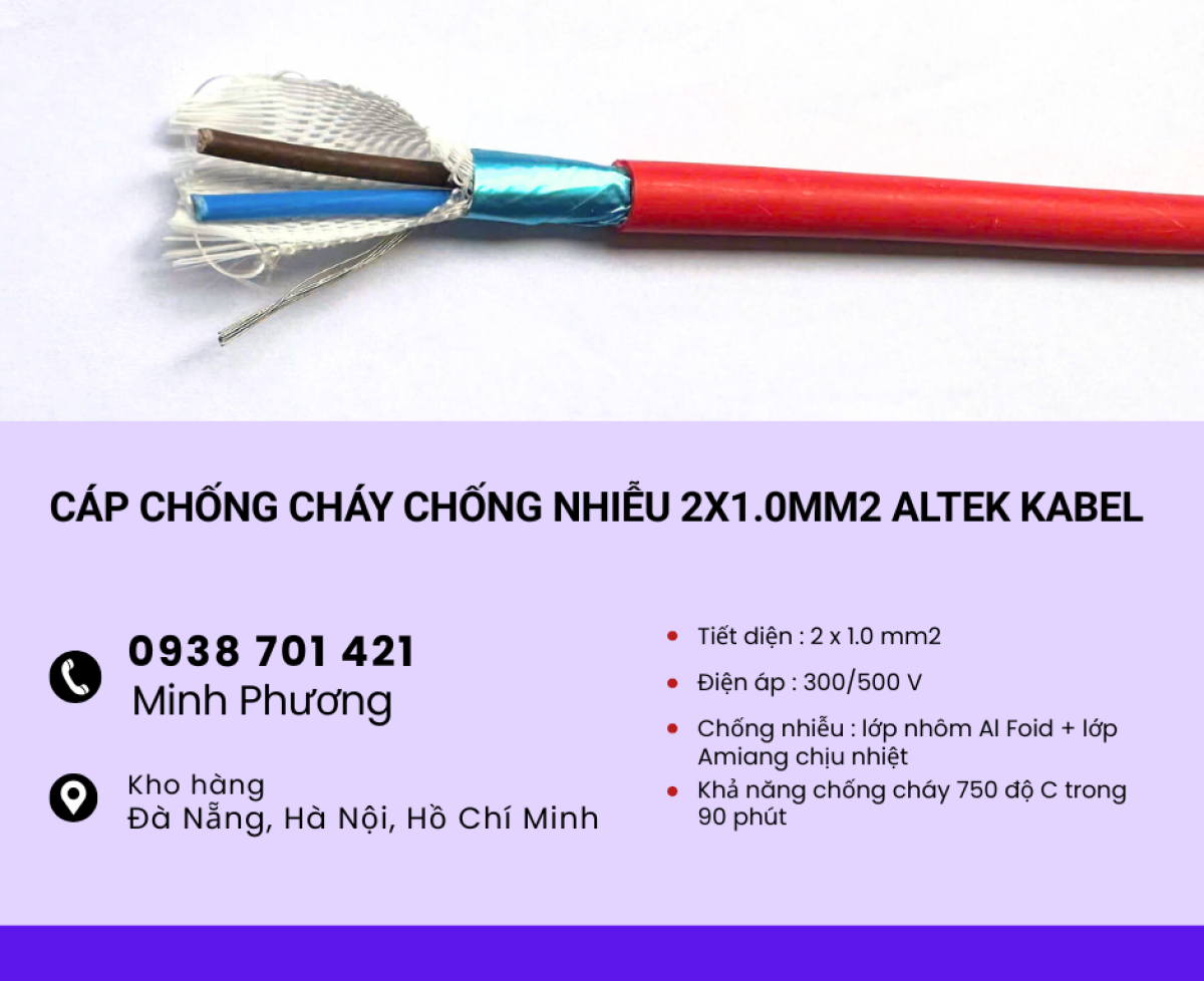 Cáp điện chống cháy chống nhiễu 2x1.0 Altek Kabel Hải Phòng, Lào Cai, Quảng Ninh