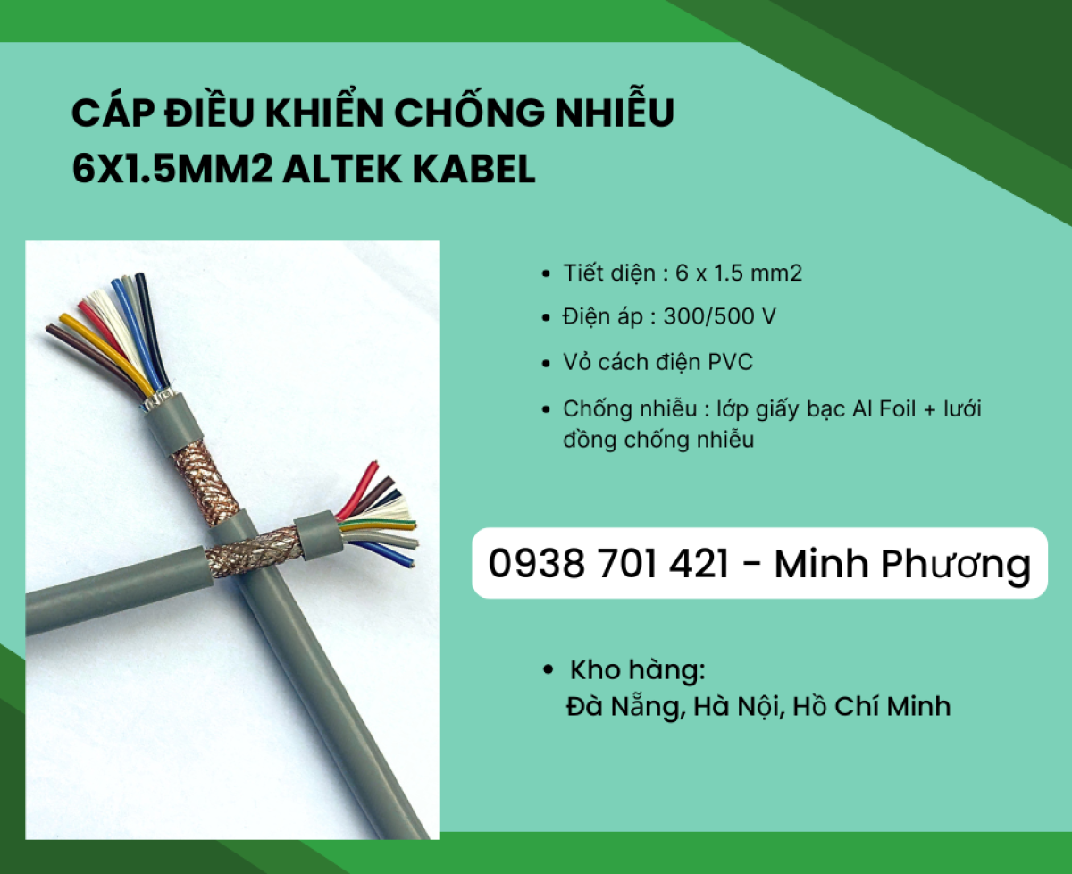 Cáp điều khiển có lớp chống nhiễu 6x1.5mm2 Altek Kabel Phú Yên, Gia Lai, Huế