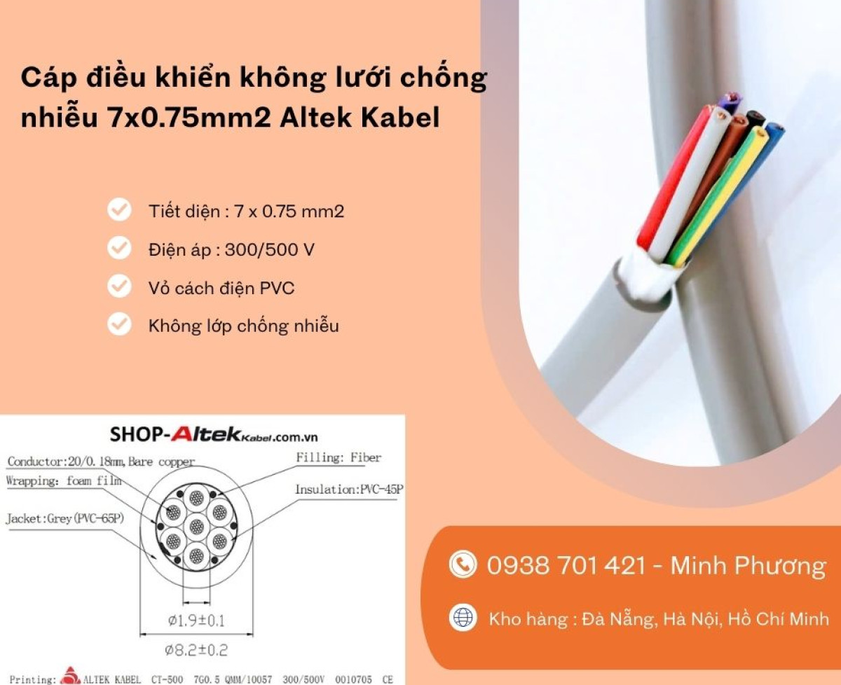 Cáp tín hiệu không lưới Altek Kabel 7x0.75mm2 kho tại Đà Nẵng, Hà Nội, Hồ Chí Minh