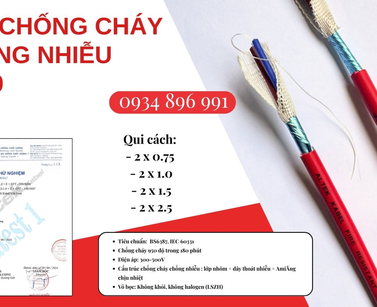 Cáp Chống Cháy Chống Nhiễu 2x0.75mm² – Giao Nhanh Hải Phòng, Quảng Ninh, Thái Bình
