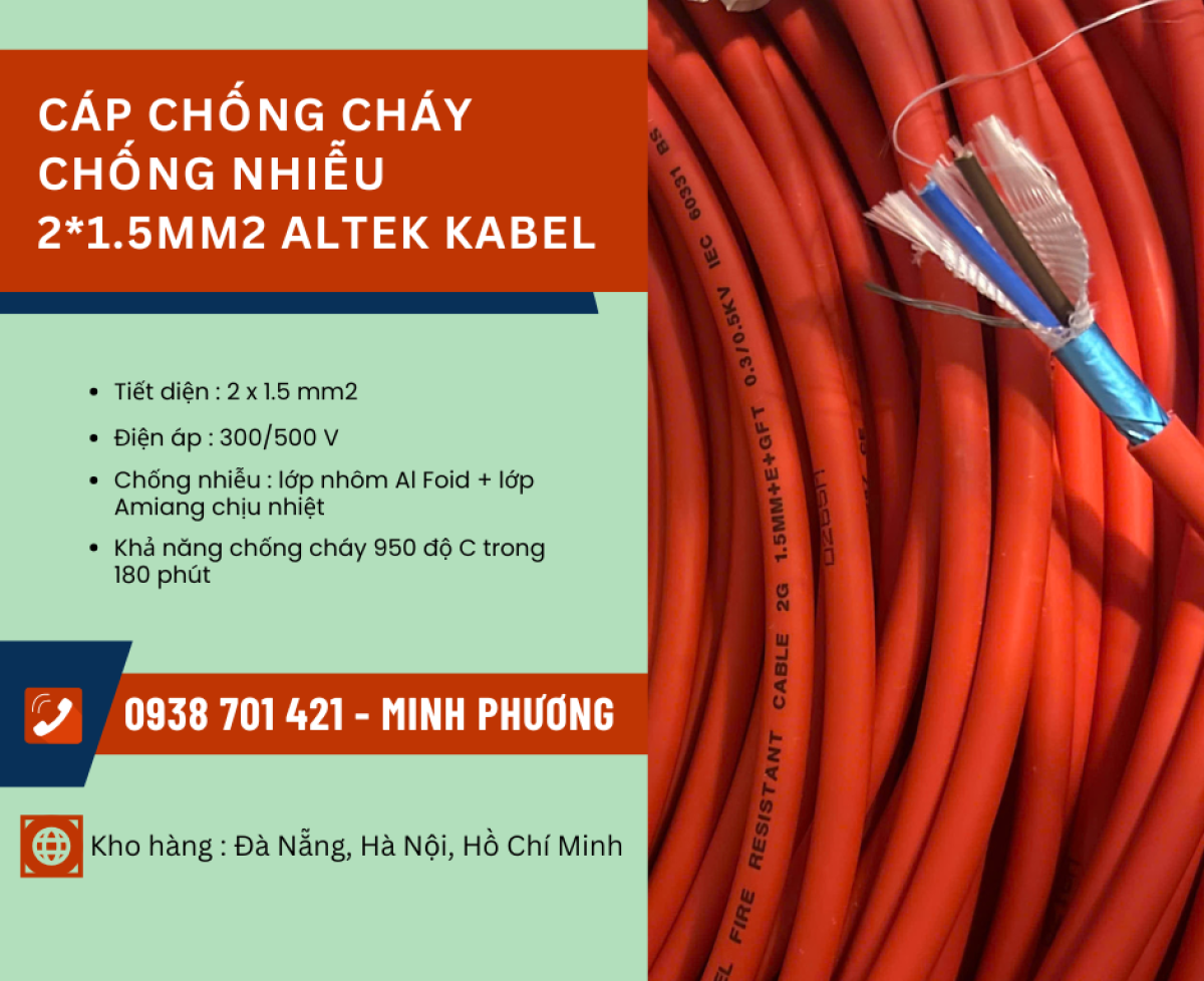 Cáp chống cháy chống nhiễu 2x1.5mm2 Altek Kabel giao ngay Hà Nội, Nam Định