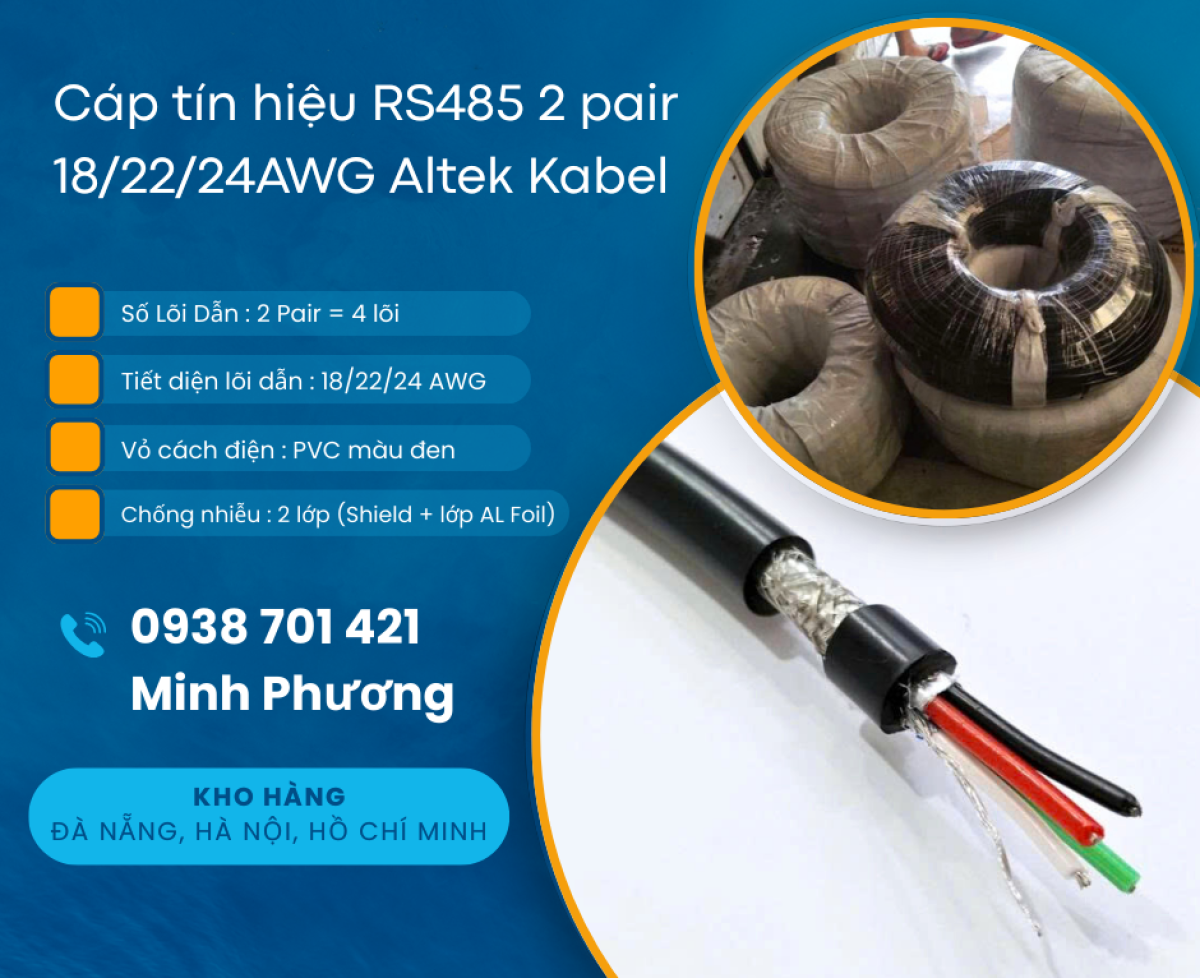 Cáp tín hiệu chống nhiễu RS485 2 pair 18/22/24AWG hàng sẵn, giá tốt, giao toàn quốc