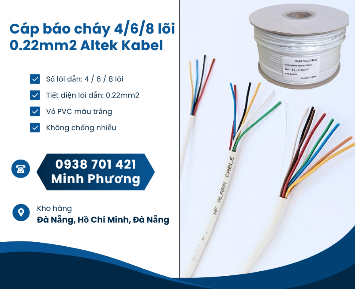 Cáp báo cháy Altek Kabel 4/6/8 lõi 0.22mm2 giá tốt Đà Nẵng, Thanh Hóa, Nghệ An