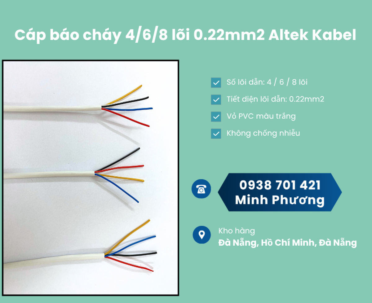 Cáp báo cháy Altek Kabel 4/6/8 lõi 0.22mm2 giá tốt Đà Nẵng, Thanh Hóa, Nghệ An