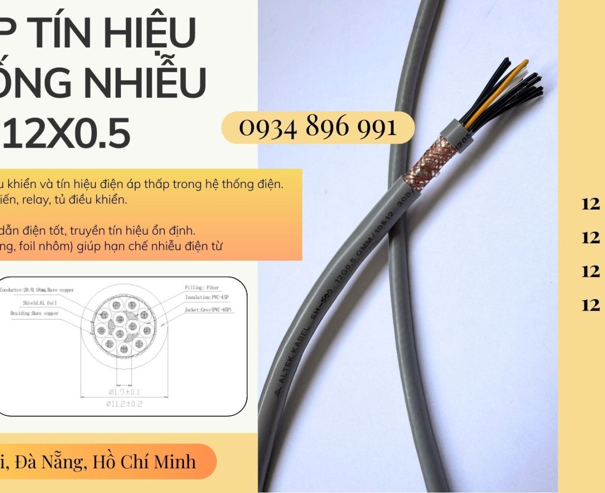 Cáp điều khiển 12 lõi Altek Kabel chống nhiễu – Cung cấp Hà Nội, Bắc Ninh, Hưng Yên, Hải Dương