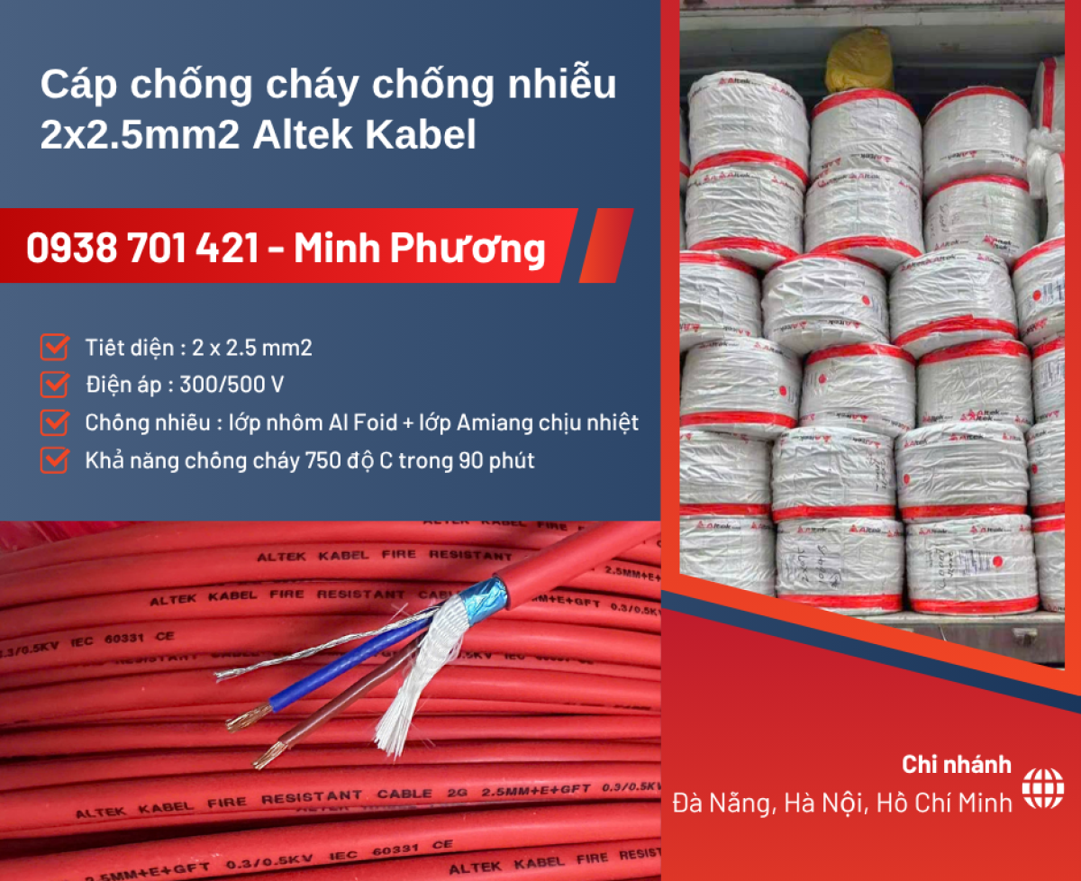 Cáp chống cháy chống nhiễu 2x2.5mm2 Altek Kabel – Giá tốt cho công trình điện