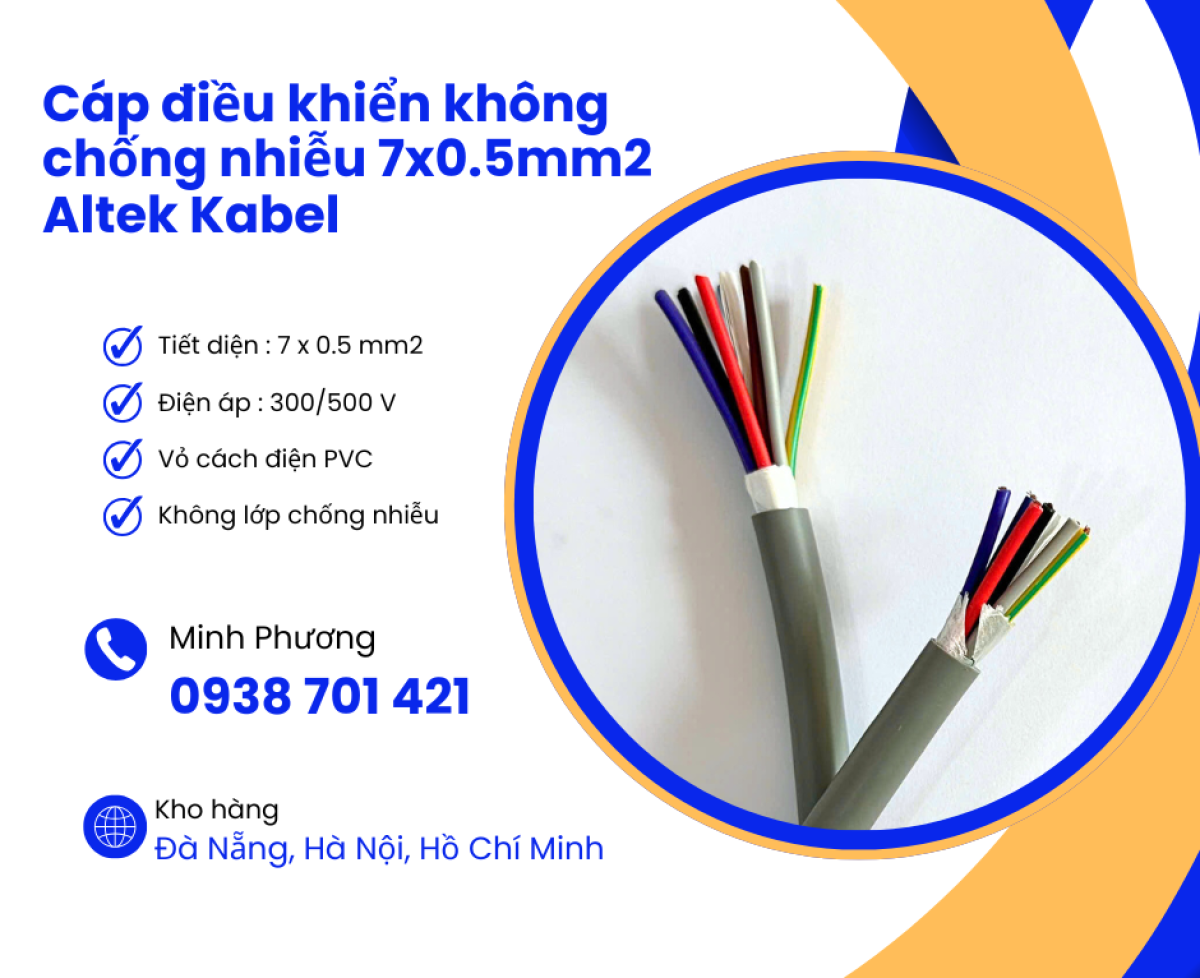 Dây cáp điều khiển không lưới chống nhiễu 7x0.5mm2 phân phối Huế, Đà Nẵng, Hà Tĩnh