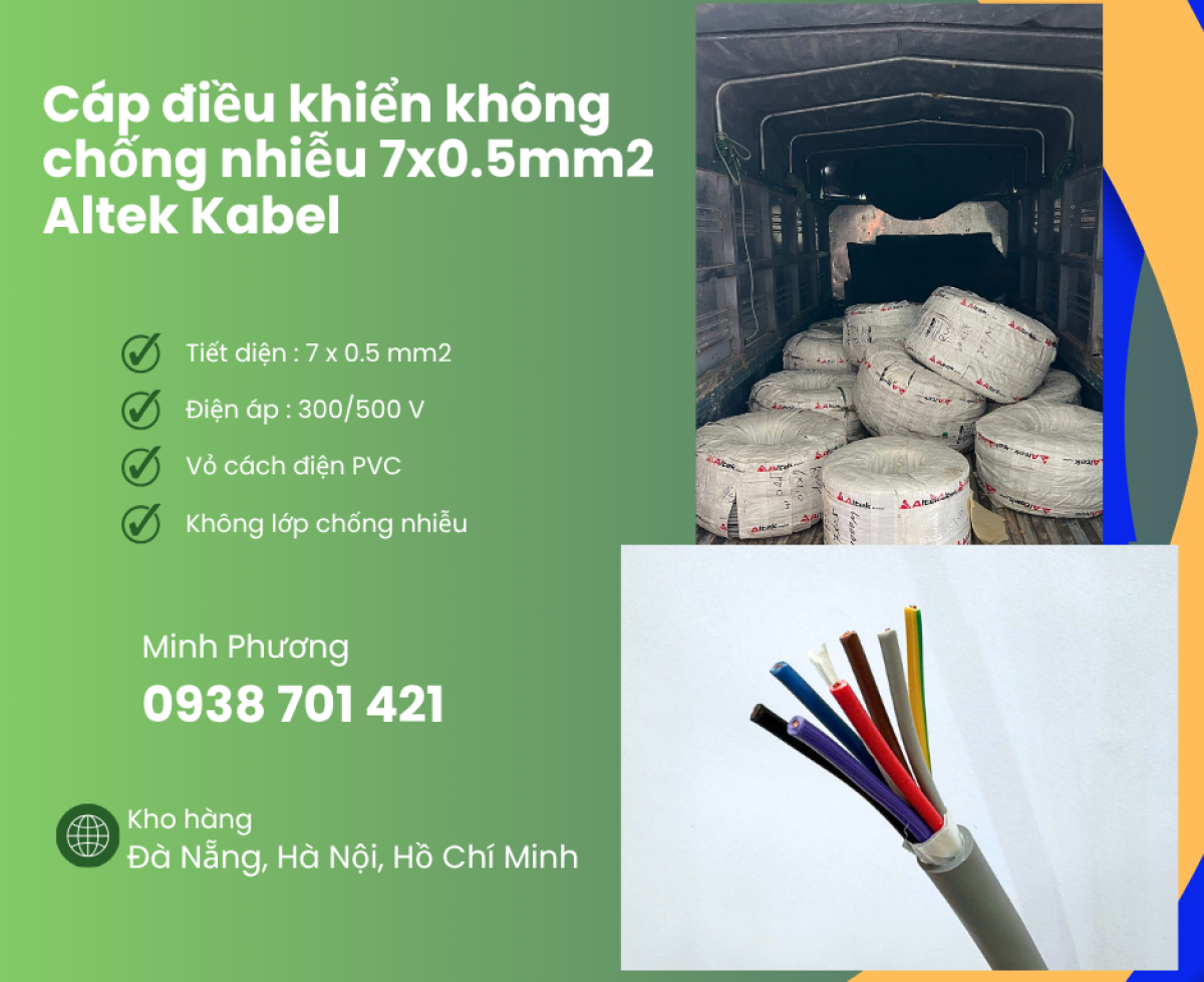 Dây cáp điều khiển không lưới chống nhiễu 7x0.5mm2 phân phối Huế, Đà Nẵng, Hà Tĩnh