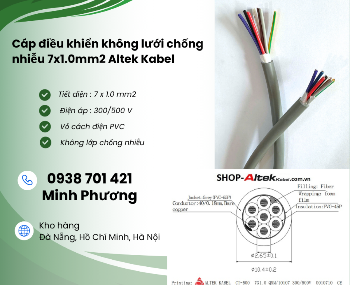 Cáp điều khiển không lưới chống nhiễu CT-500 7x1.0mm2 Bình Dương, Bình Phước