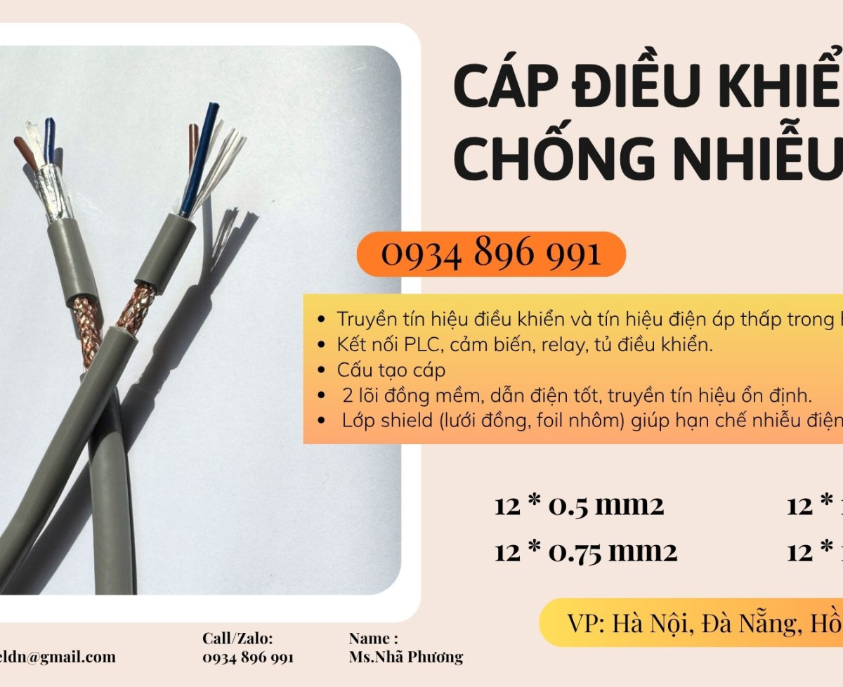 Cáp tín hiệu 2 lõi dùng cho tủ điện, PLC, biến tần – Có sẵn TP.HCM, Bình Dương, Đồng Nai, Long An