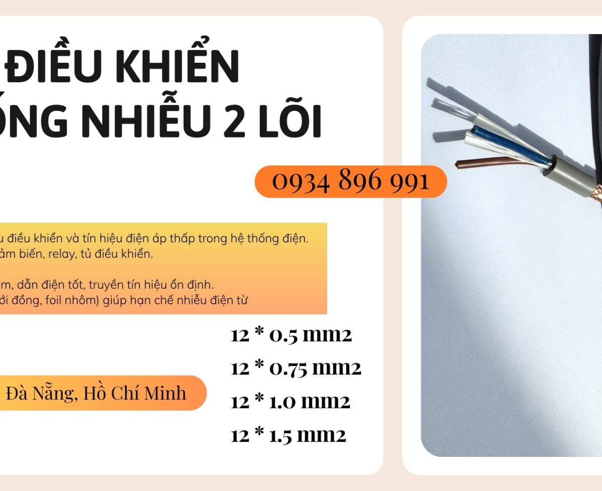 Cáp tín hiệu 2 lõi dùng cho tủ điện, PLC, biến tần – Có sẵn TP.HCM, Bình Dương, Đồng Nai, Long An