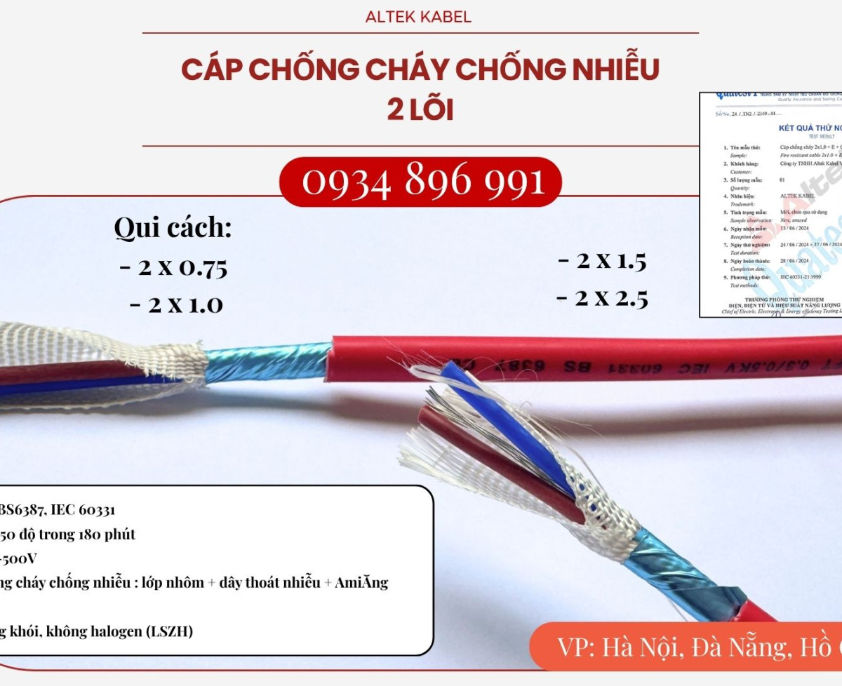 Cáp tín hiệu chống cháy 2x0.75mm² Altek Kabel – Phân phối nhanh Đà Nẵng, Huế, Quảng Trị