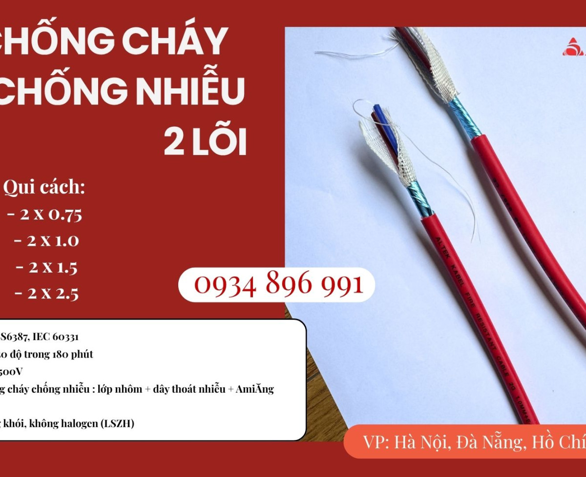 Cáp tín hiệu chống cháy 2x0.75mm² Altek Kabel – Phân phối nhanh Đà Nẵng, Huế, Quảng Trị