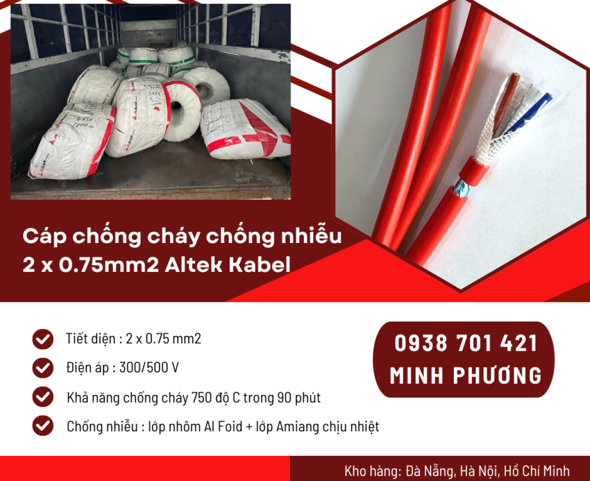 Cáp chống cháy chống nhiễu 2x0.75mm² – Giải pháp an toàn cho hệ thống tín hiệu