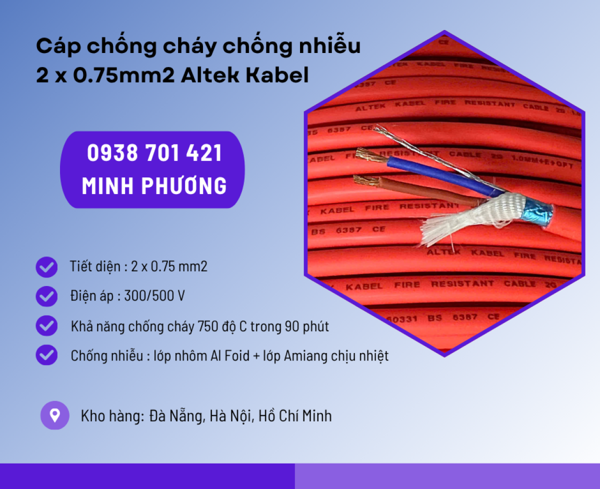 Cáp chống cháy chống nhiễu 2x0.75mm² – Giải pháp an toàn cho hệ thống tín hiệu