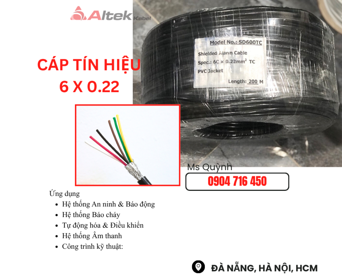 Cáp tín hiệu âm thanh 6x0.22 RVVP Altek Kabel Đà Nẵng, Hà Nội, Sài Gòn, Lào Cai, Bình Dương, Kiên Giang