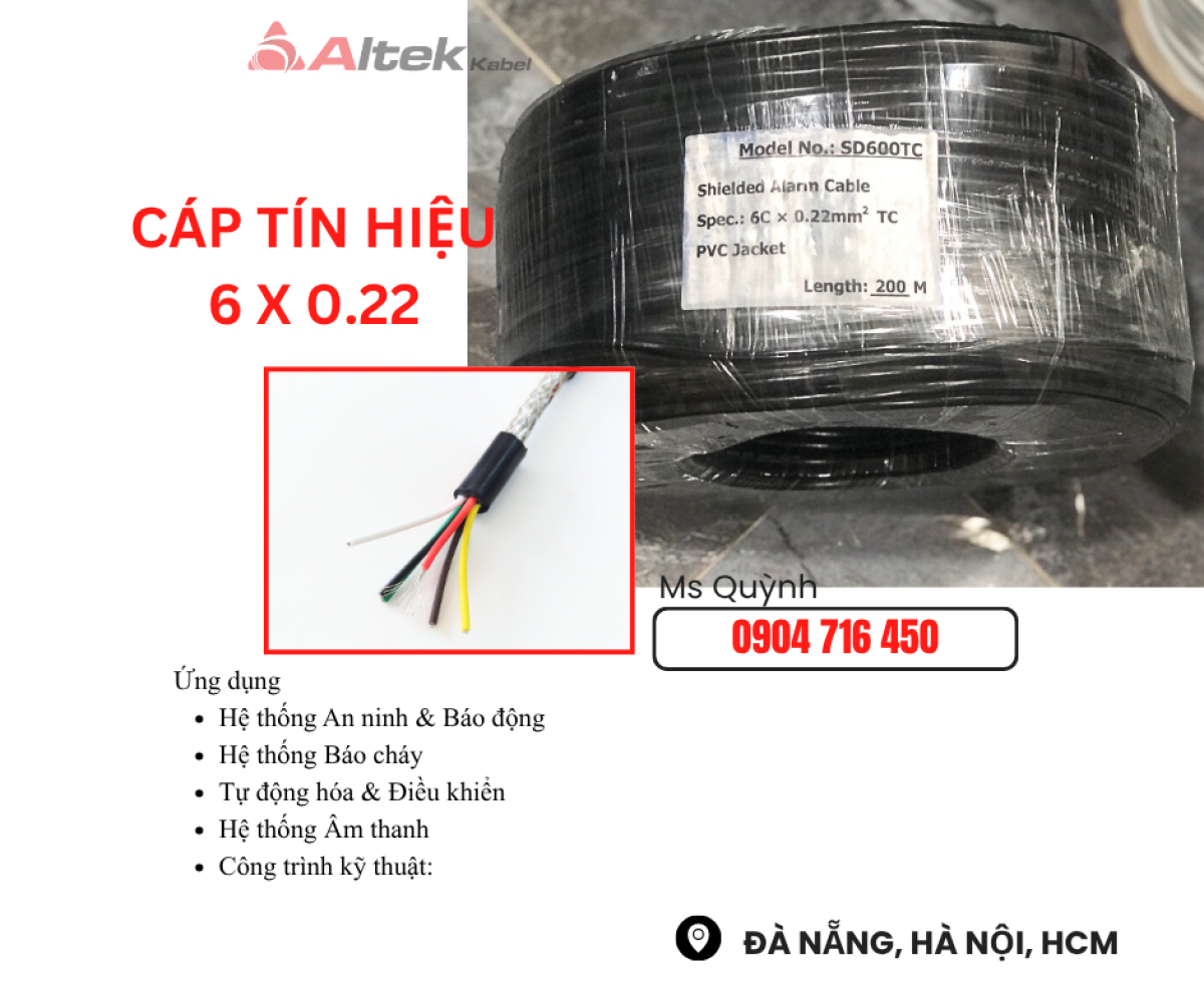 Cáp tín hiệu âm thanh 6x0.22 RVVP Altek Kabel Đà Nẵng, Hà Nội, Sài Gòn, Lào Cai, Bình Dương, Kiên Giang
