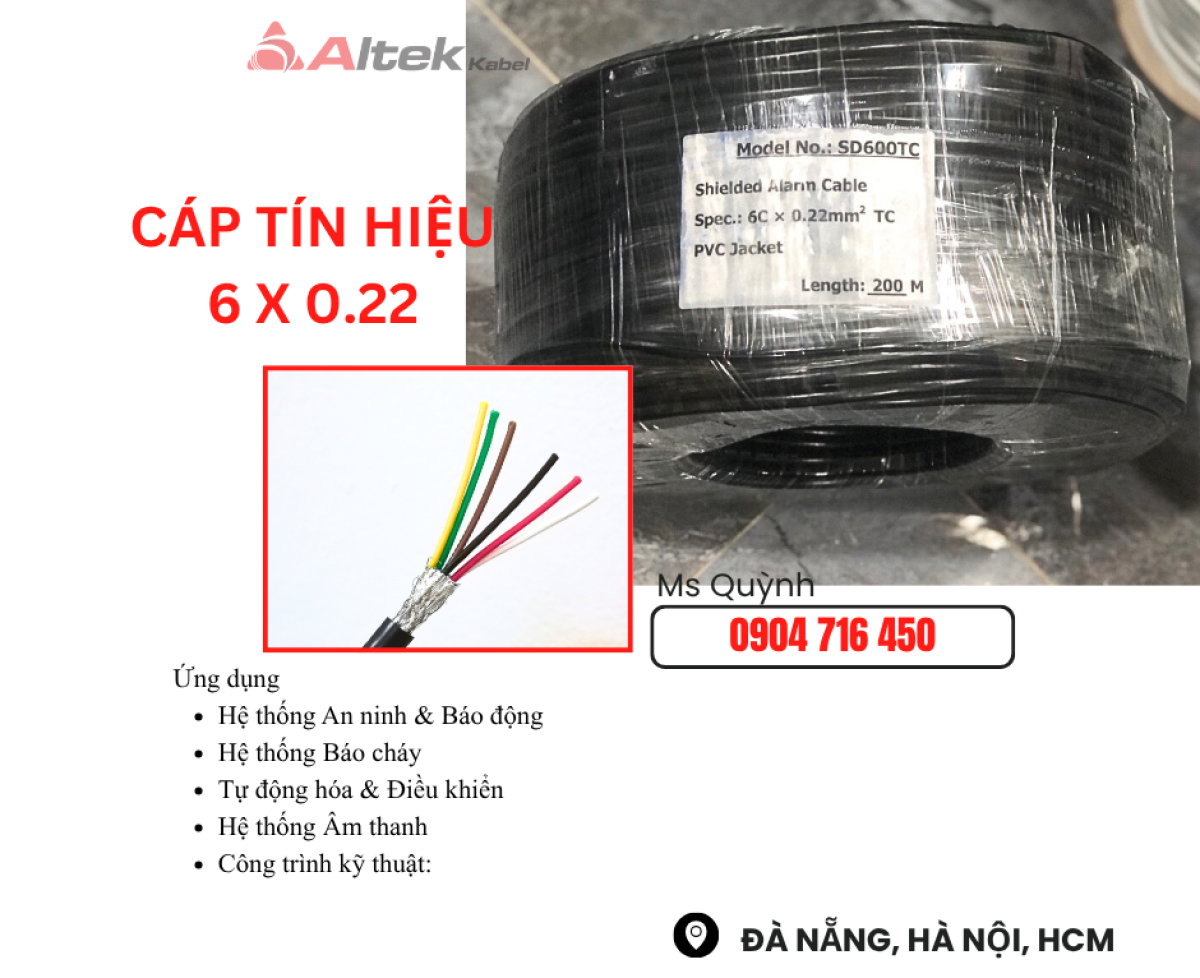 Cáp tín hiệu âm thanh 6x0.22 RVVP Altek Kabel Đà Nẵng, Hà Nội, Sài Gòn, Lào Cai, Bình Dương, Kiên Giang