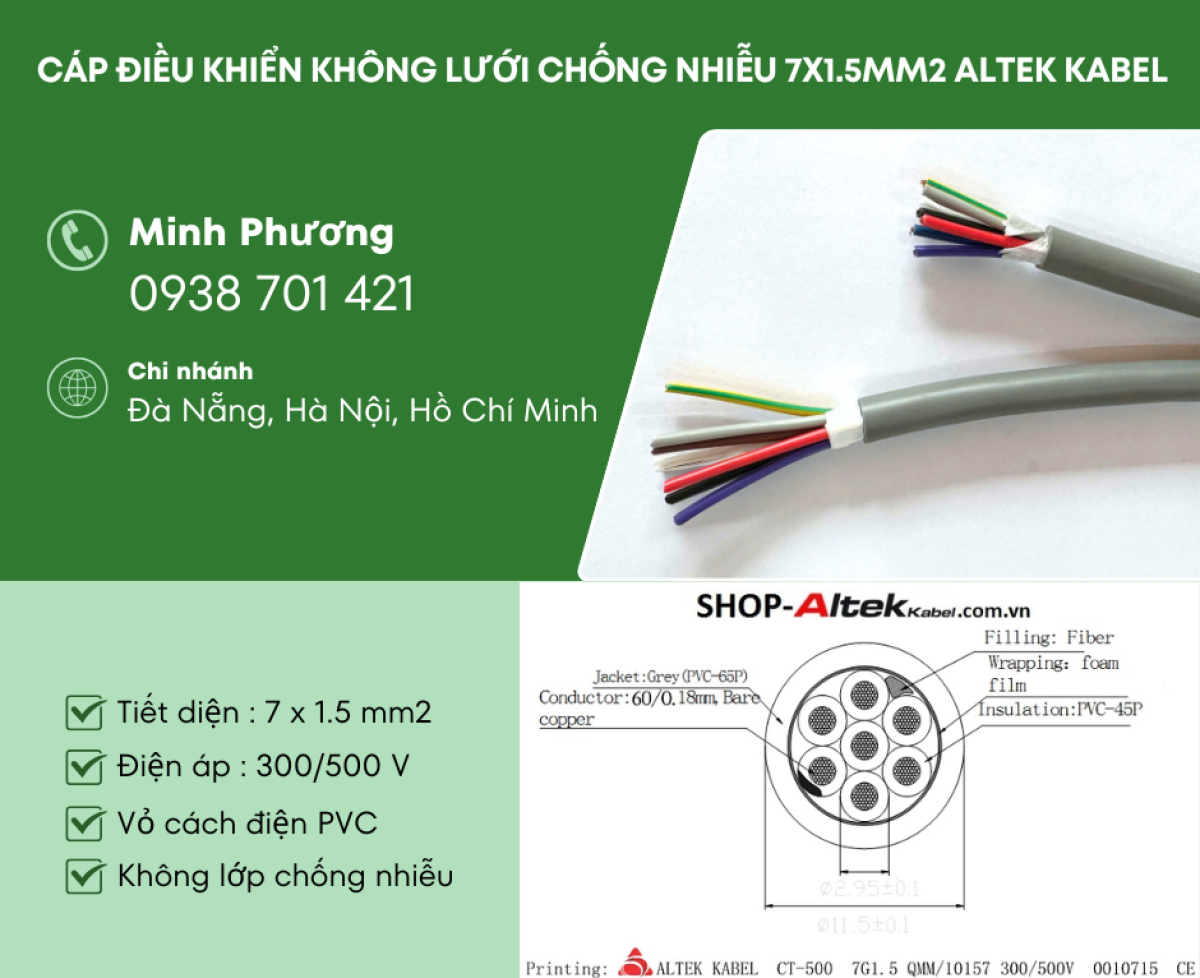 Cáp tín hiệu không chống nhiễu 7x1.5mm2 Altek Kabel phân phối Huế, Nghệ An