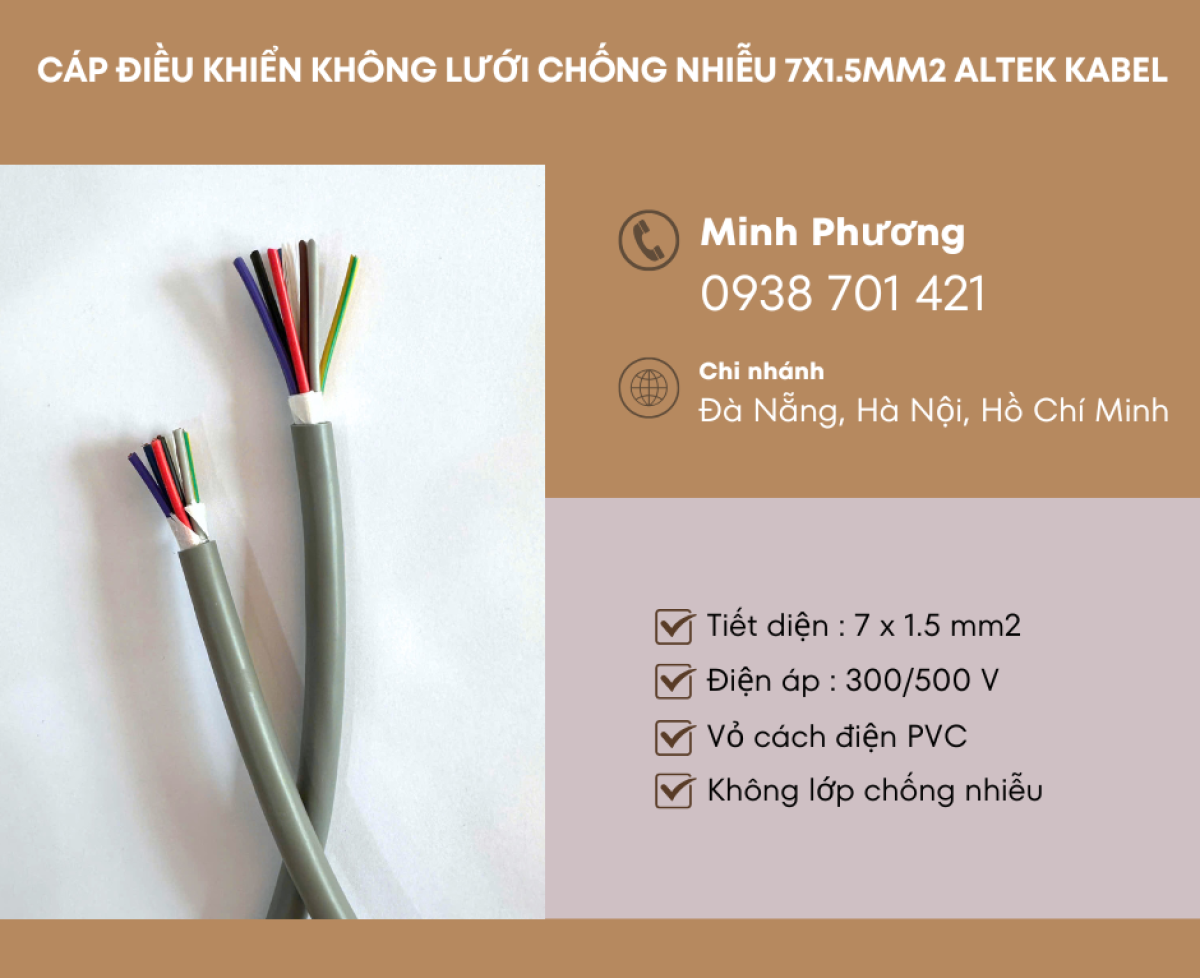 Cáp tín hiệu không chống nhiễu 7x1.5mm2 Altek Kabel phân phối Huế, Nghệ An