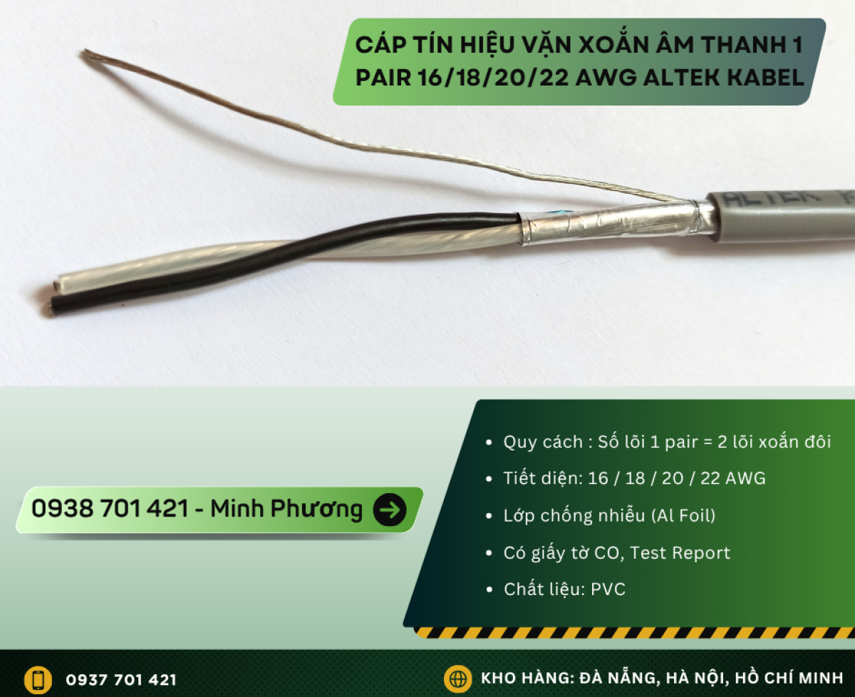 Cáp tín hiệu vặn xoắn âm thanh 1 pair 16/18/20/22 AWG phân phối Đà Nẵng, Huế
