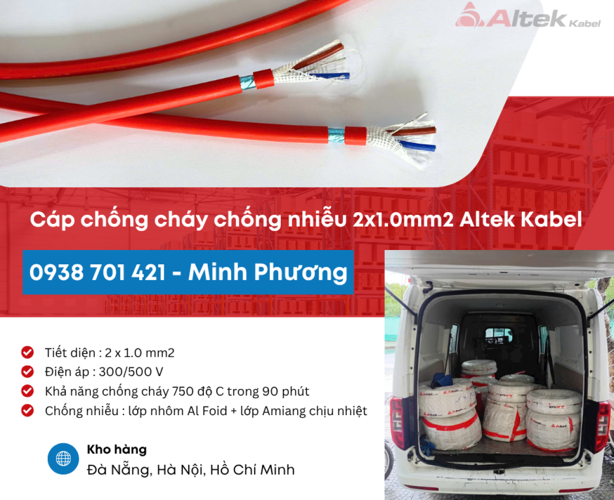 Cáp chống cháy chống nhiễu 2x1.0mm2 Altek Kabel giao Đà Nẵng, Quảng Nam, Huế