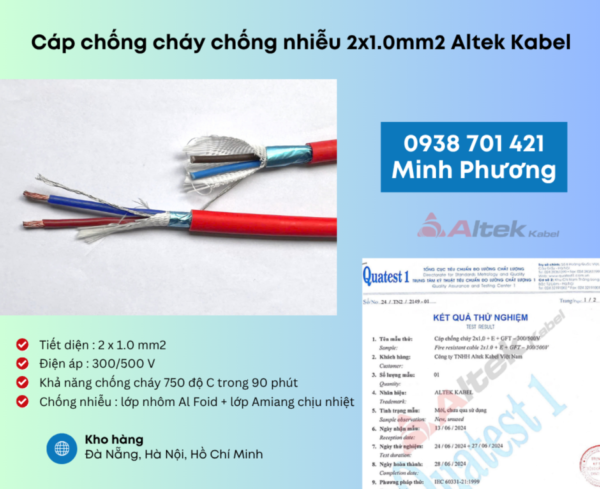 Cáp chống cháy chống nhiễu 2x1.0mm2 Altek Kabel giao Đà Nẵng, Quảng Nam, Huế