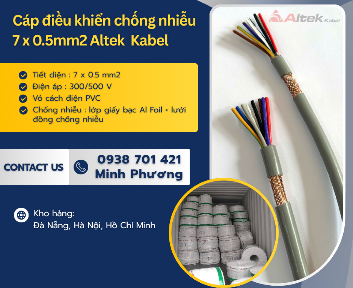 Cáp điều khiển chống nhiễu 7x0.5mm2 – Giải pháp truyền tín hiệu ổn định cho hệ thống công nghiệp