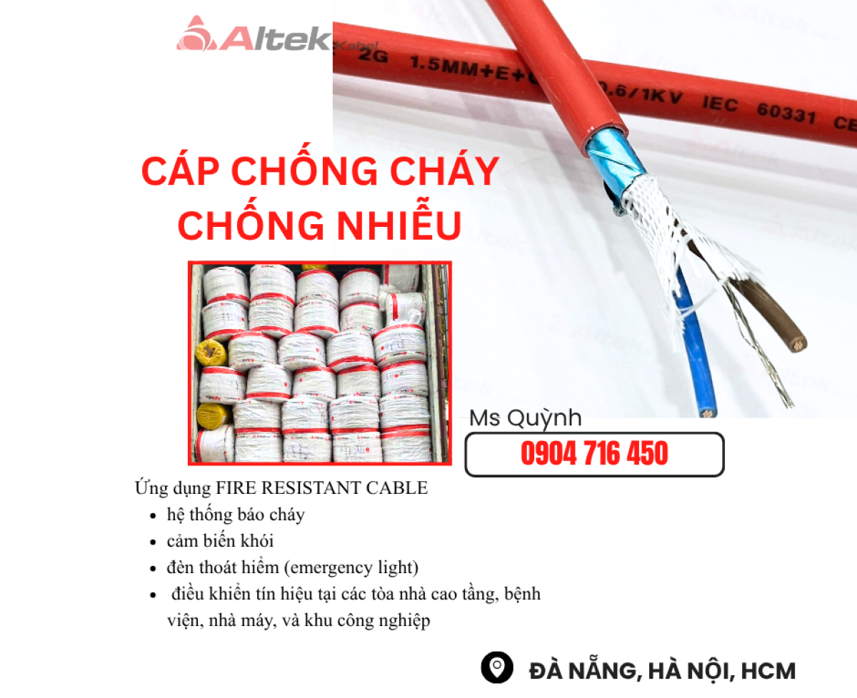Cáp Chống Cháy,Báo Cháy 2x0.75, 2x1.0, 2x1.5, 2x2.5 Altek Kabel Hà Nội, Đà Nẵng, HCM, Bình Dương