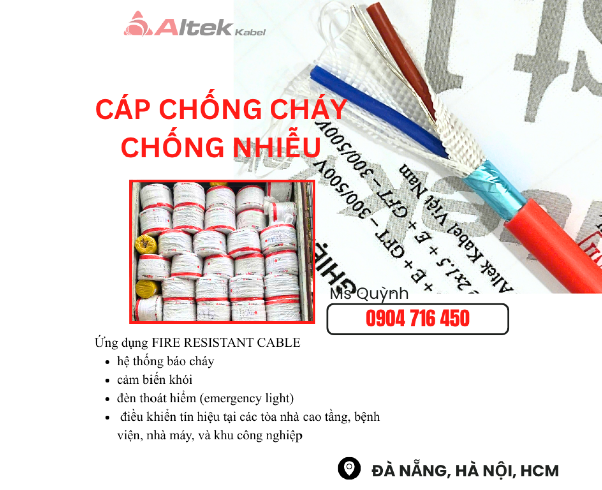 Cáp Chống Cháy,Báo Cháy 2x0.75, 2x1.0, 2x1.5, 2x2.5 Altek Kabel Hà Nội, Đà Nẵng, HCM, Bình Dương