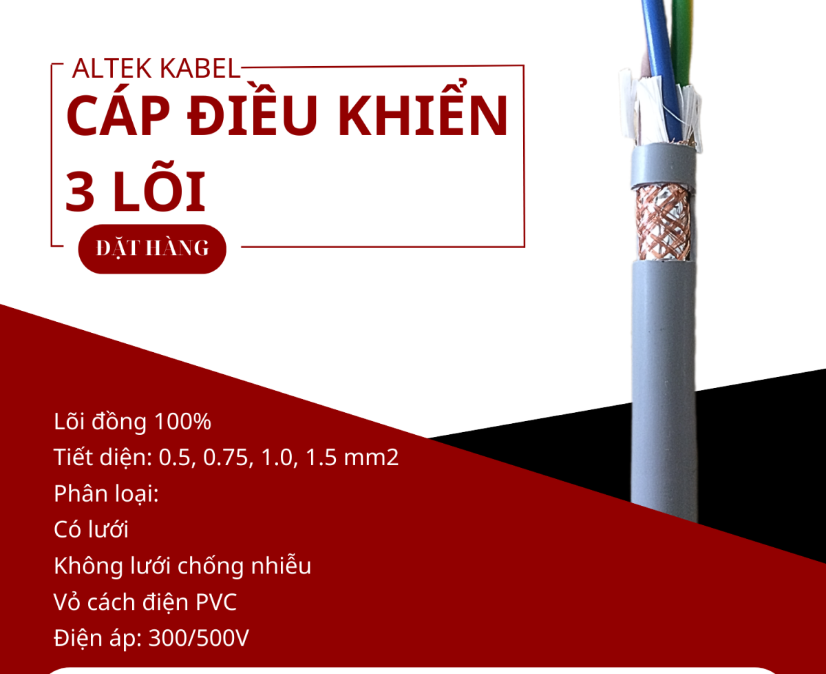 Cáp điều khiển đồng mềm 3 lõi vỏ xám Altek Kabel