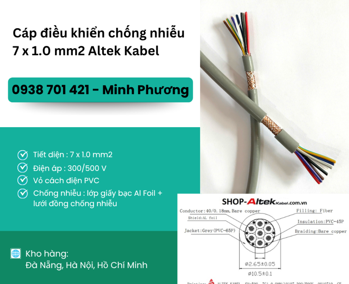 Cáp điều khiển có lưới chống nhiễu 7x1.0mm2 giao ngay Hồ Chí Minh, Bình Dương