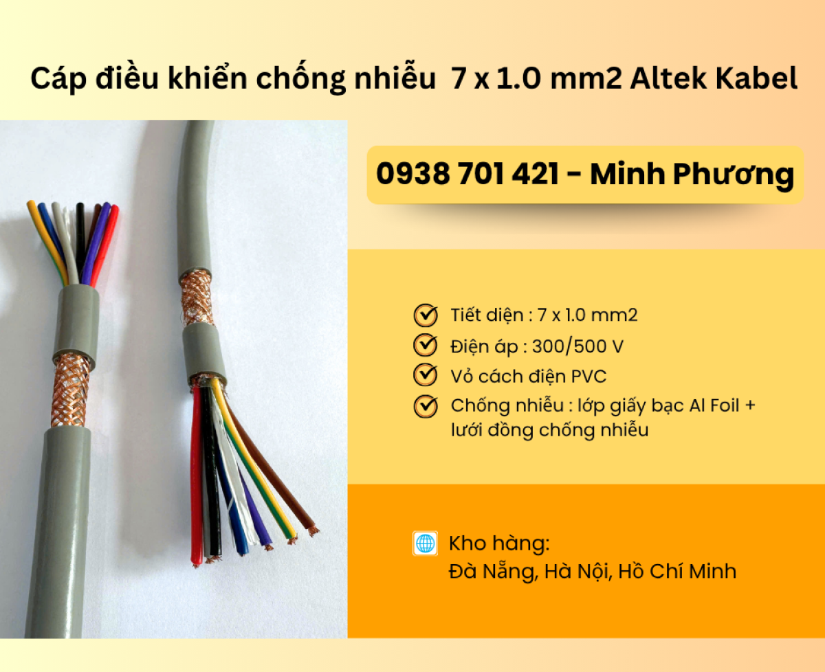 Cáp điều khiển có lưới chống nhiễu 7x1.0mm2 giao ngay Hồ Chí Minh, Bình Dương